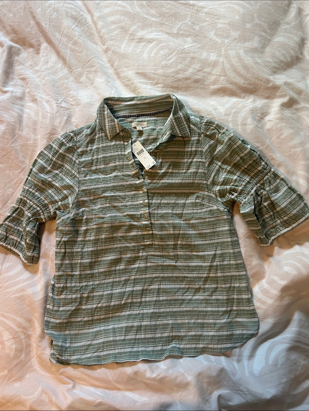 NWT Anthropologie Pilcro Sage Green Striped Textured Popover Blouse | Size XS